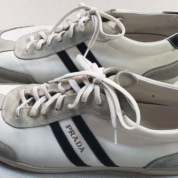 Prada Authentic Low Top White Gray Black Sneakers - Picture 3 of 10